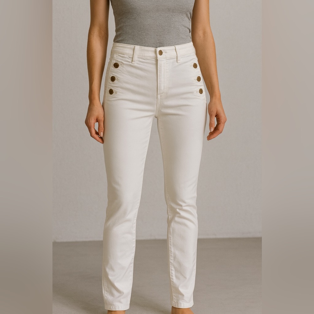 J Brand High Rise Cream Jeans with Button‎ Accents
